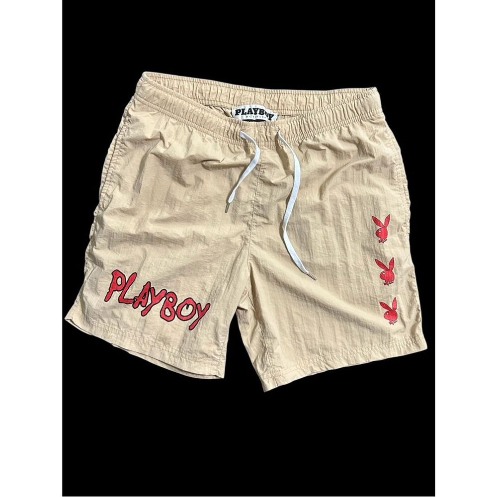 Pac sun PLAYBOY Beige Shorts with Red Bunny Accents Mens Med.